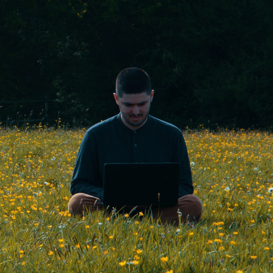 Me sitting in a flowering meadow while working on my
laptop